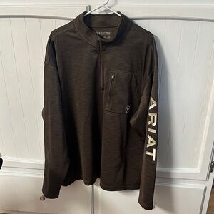 Ariat Dark Brown Quarter-Zip Top with Sleeve Logo